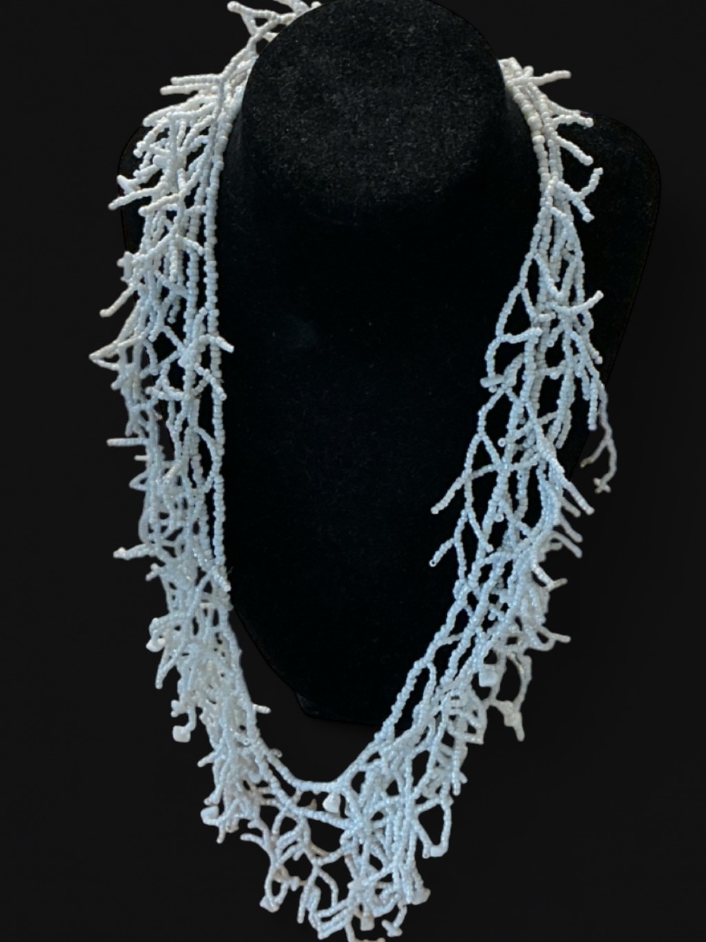 Antica Sartoria Positano White Coral Beaded Fringe Statement Necklace Italy